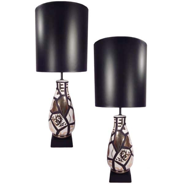 Pair of Black and Gold Ceramic Lamps